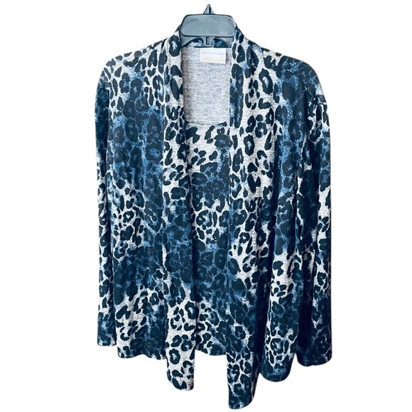 Alfred Dunner plus size open front leopard cardigan built-in tank 1X gray blue - Picture 1 of 9
